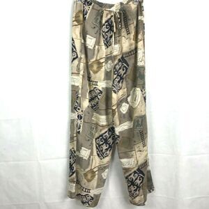 Acko International Pants Womens Sz M Tan Gray Printed Flowy Drawstring Lounge